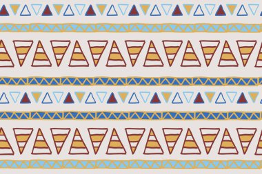 Geometric seamless pattern with brown and blue hand drawn triangles, vector. There is a swatch in the panel. The elements are not cut off and hidden under mask