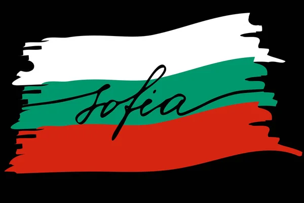 Flaga Bułgarii Odręcznym Tekstem Sofia Wektor Prawdziwe Kolory Flagi — Wektor stockowy