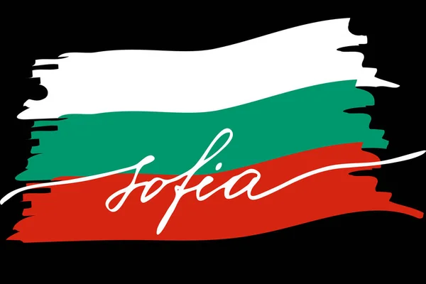 Flaga Bułgarii Odręcznym Tekstem Sofia Wektor Prawdziwe Kolory Flagi — Wektor stockowy