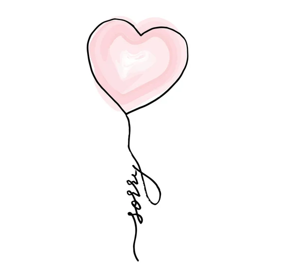 Sorry Handwritten Black Text Hand Draw Balloon Heart White Background — Stok Vektör