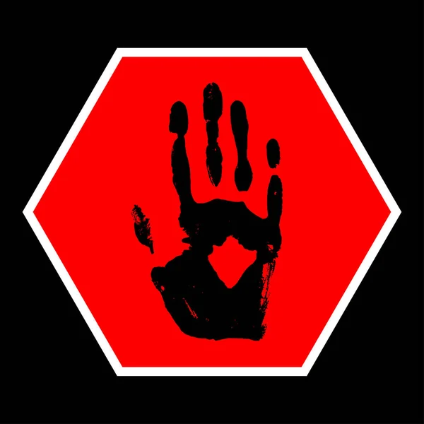 Empreinte Noire Paume Sur Octogone Rouge Stop Signe Vecteur — Image vectorielle