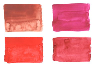 Red watercolor swatches isolated on white background. The color splashing on the paper. Red watercolor stain with wash. Watercolor texture for Valentine day or wedding clipart