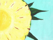 Ananas kézzel rajzolt akril festett illusztráció t ing nyomtatás design. Reális botanikus akvarell illusztráció ananas gyümölcs: fél és szelet hajó, kereskedelmi lédús kézzel rajzolt, friss. Akvarell illusztráció.