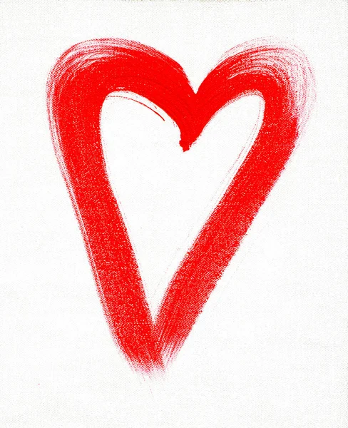 Grunge Heart. Red Heart. Hand drawn heart abstract drawing red on white background acrylic on canvas. Hand-drawn painted red heart, element for design. Valentine