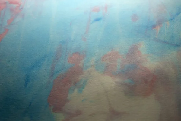 This is a photograph of a Blue, Pink and Yellow abstract background created using watercolours