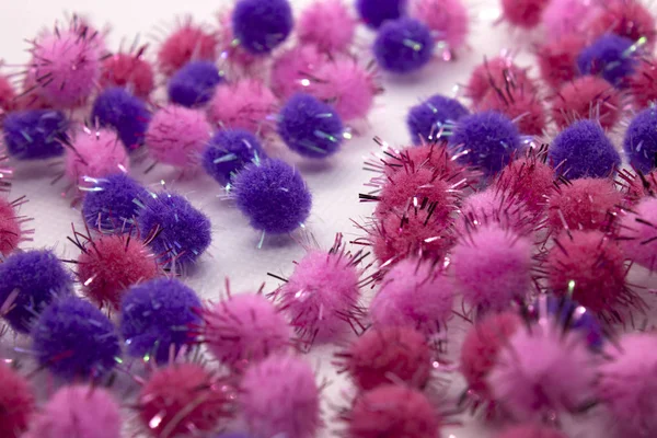 Photograph Pink Purple Pom Poms Isolated White Background — Stock Photo, Image