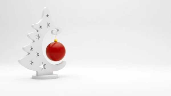 Mat zemin üzerine kırmızı oyuncak ile düz Noel ağacı