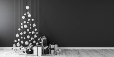 Noel dekorasyonu ve hediyeler 3d render kadar sahte