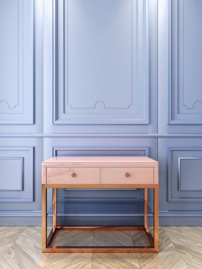 Rose kuvars konsol ve huzur klasik interrior. 3D render illüstrasyon.