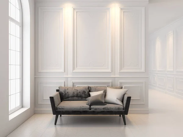 Divano in classico interno bianco. Rendere 3D modello interno fino . — Foto Stock