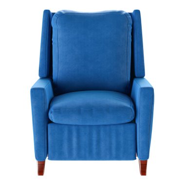 Basit mavi koltuk izole. Önden Görünüm. 3D