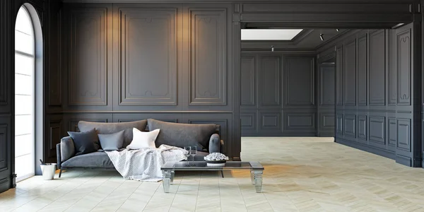 Kanepe ve klasik siyah iç tablo. 3D render illüstrasyon.