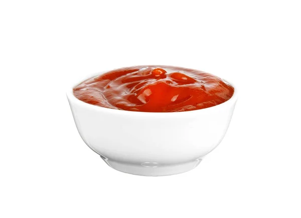 Sauceboat with red tomato ketchup — Stock Photo, Image