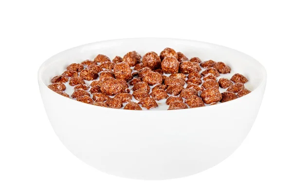 Čokoládové cornflake kuličky s mlékem na snídani — Stock fotografie