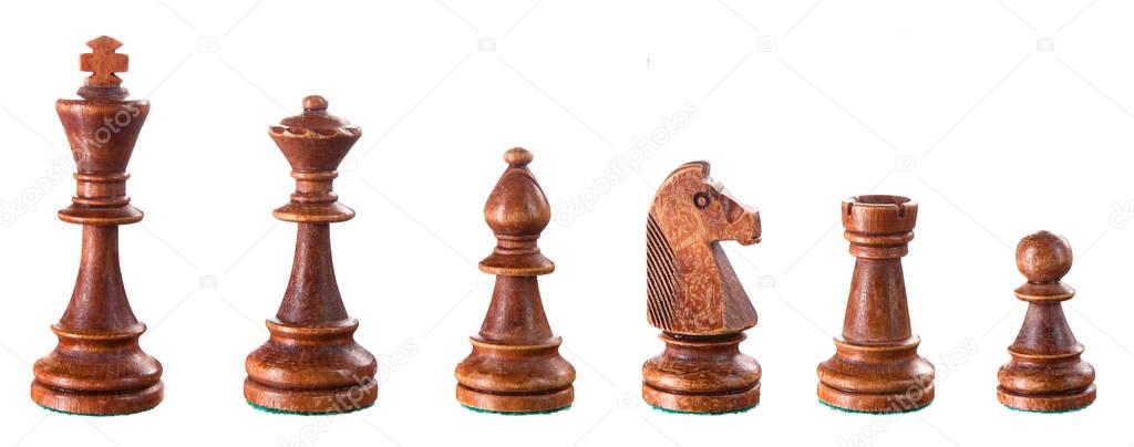 Set of white chess figures isolated on the white background: kin