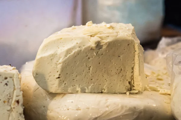 Piece of fresh white cheese — Stock Photo, Image