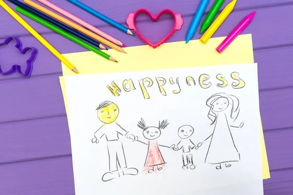 一个家庭一个孩子草图被画 — 图库照片