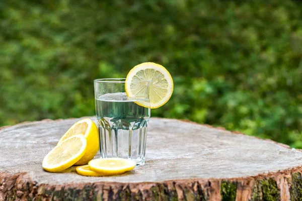 Шматочок лимона на склянці води — стокове фото