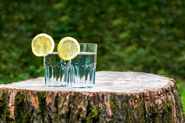 Шматочки лимона на двох склянках води — стокове фото