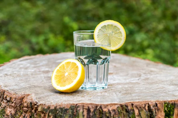 Шматочок лимона на склянці води — стокове фото