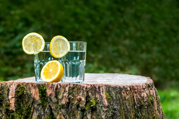 The slices of lemon on a two glasses of water — Stock Photo, Image