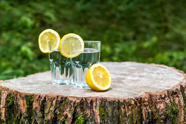 The slices of lemon on a two glasses of water — Stock Photo, Image