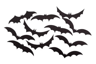 Siluetleri uçucu yarasa siyah kağıt oyma beyaz izole