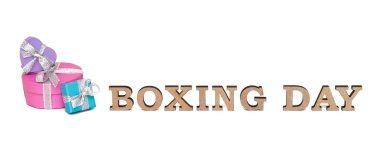 Beyaz izole kelimelerle boks gün, renkli kutular