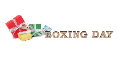 Beyaz izole kelimelerle boks gün, renkli kutular