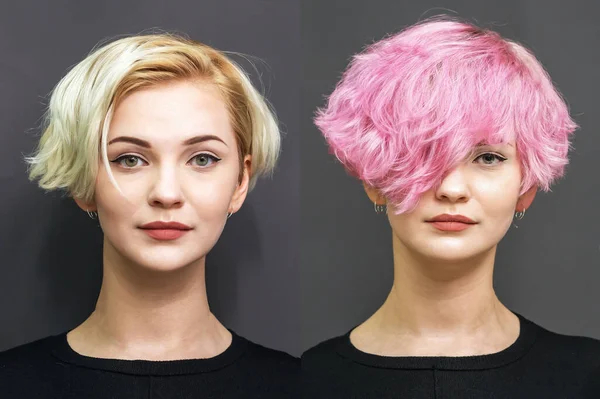 Kobieta Przed Farbowaniu Włosy Transformacji Prawdziwy Wynik Bez Retuszu — Zdjęcie stockowe