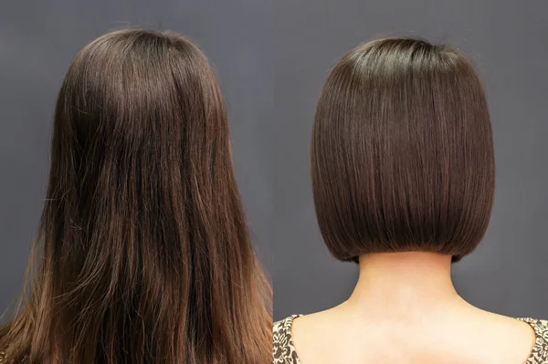 Οπίσθια Όψη Των Μαλλιών Πριν Και Μετά Κούρεμα — Φωτογραφία Αρχείου