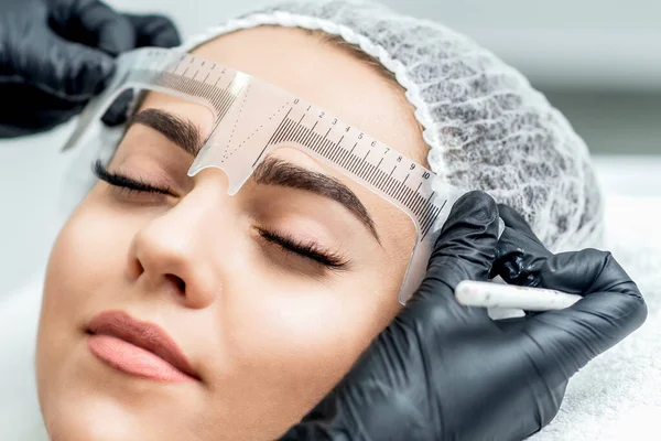 Markup Ruler Eyebrows Permanent Makeup — Stock Photo, Image