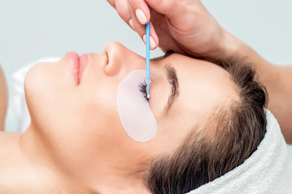 Cosmetologist Hand Wiping Eye Woman Face Cotton Bud Close — Stock Photo, Image