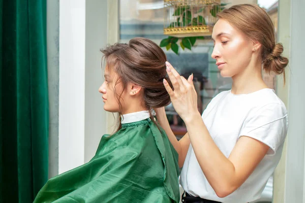 Kuaför Kuaförde Kadın Saç Stili Yapıyor — Stok fotoğraf