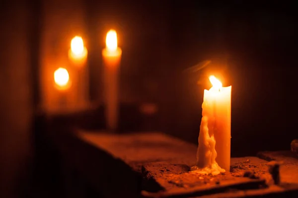 Detalhes Interior Com Velas Igreja Ortodoxa Cristã Fechar — Fotografia de Stock