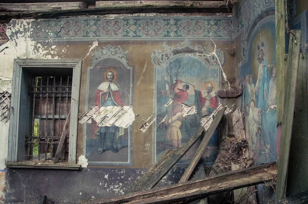 Türen Und Fenster Details Zum Inneren Der Verlassenen Christlich Orthodoxen — Stockfoto