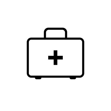 İlk yardım çantası ikonu. Beyaz arkaplanda düz vektör illüstrasyonu.