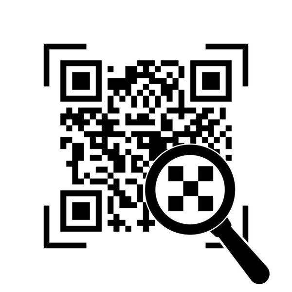 Sample qr code ready to scan. Checking qr code with a magnifier