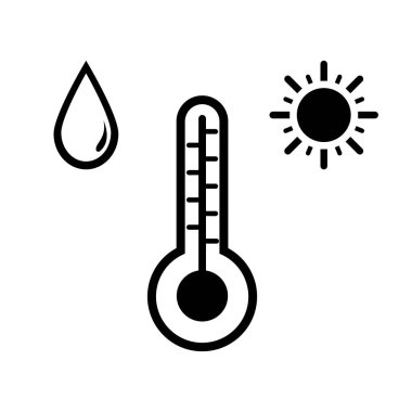 Termometre güneş ikonu. Beyaz arkaplanda vektör illüstrasyonu.