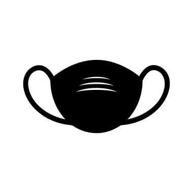 Tıbbi maske ikonu. Siyah koronaviridae karşı düz vektör illüstrasyon yüz maskesi