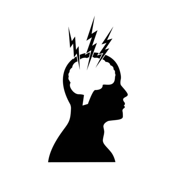 Ból Głowy Ikona Mózgu Prosta Sylwetka Symbol Człowieka — Wektor stockowy