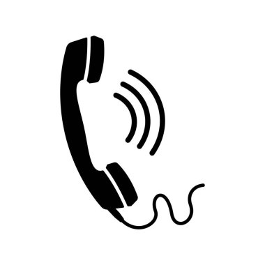 Kesin retro telefon ikonu. Güç kablosu olan telefon. Vektör illüstrasyonu