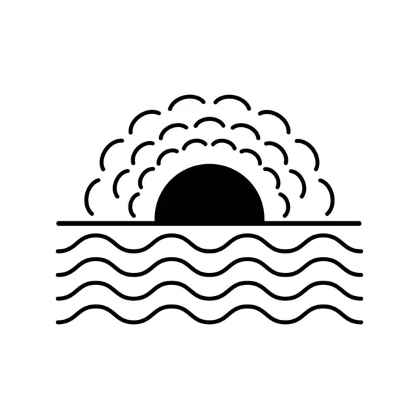 Солнце Морской Волной Векторная Иллюстрация Солнечный Закат Рассвет — стоковый вектор
