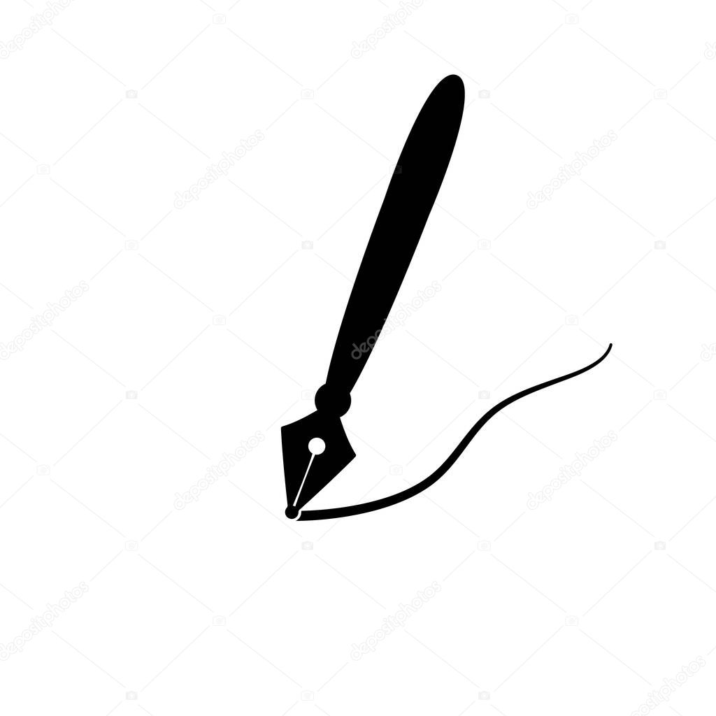 Black and white feather icon. Vector illustration