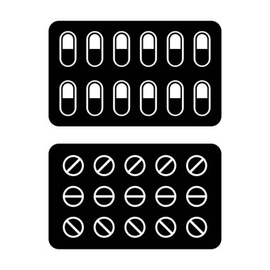 Haplar ikona yerleştirilmiş. Beyaz arkaplanda vektör illüstrasyon ilaçları.