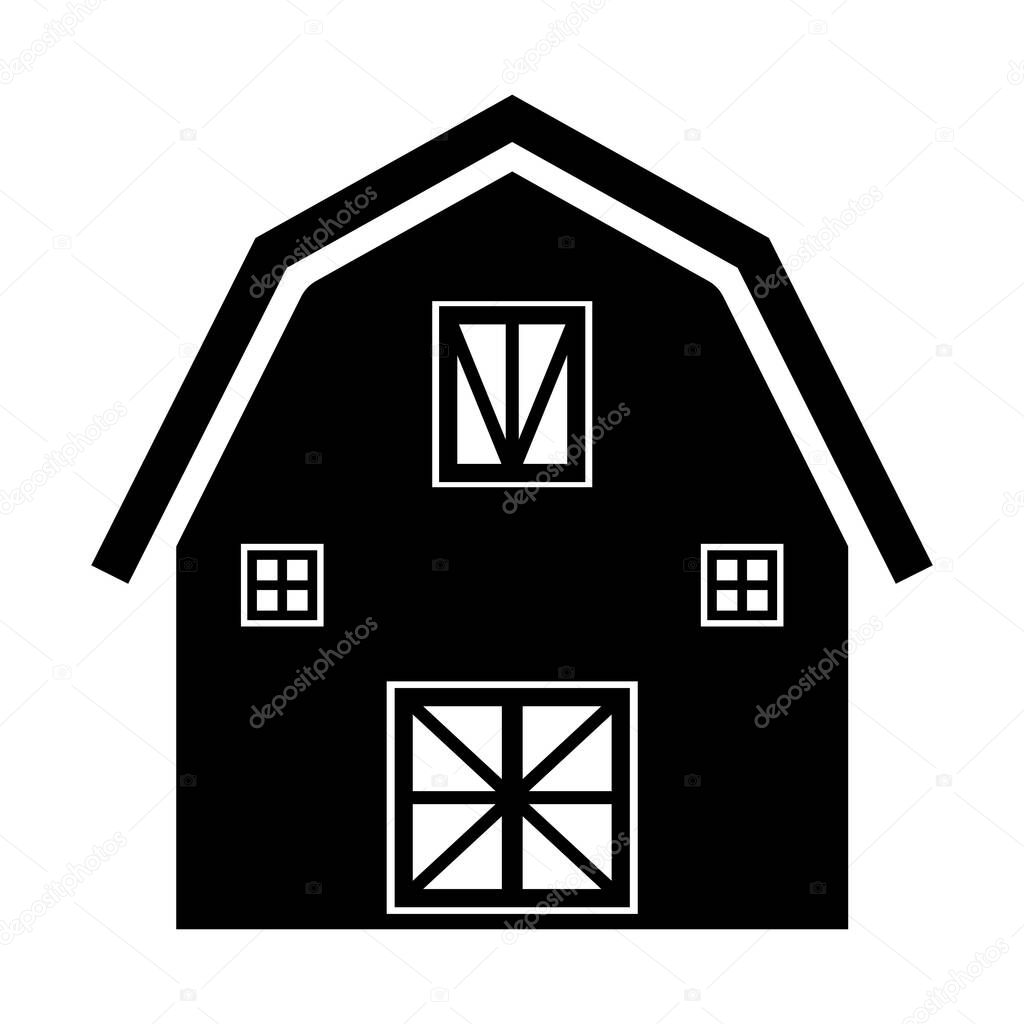 Farm barn icon. Black and white vector illustration hangar.