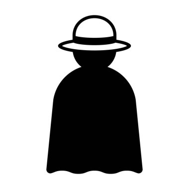 Süper kahraman ikonu. Siyah pelerinli ve şapkalı adam. Vektör illüstrasyonu süper kahraman.