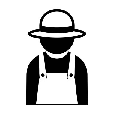 Çiftçi ikonu. Şapkalı ve tulumlu bir adamın vektör çizimi, bir köylü..