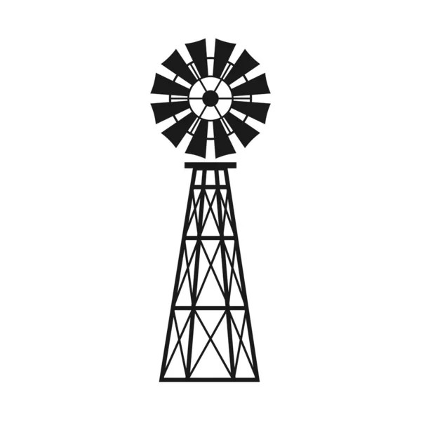 Windrad Symbol Schwarz Weiße Vektorillustration Windpumpe Windkraftanlage Mit Rotorblättern — Stockvektor