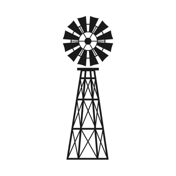 Значок Мельницы Черно Белый Векторный Иллюстрационный Ветронасос Ветряная Турбина Лопастями Стоковый вектор